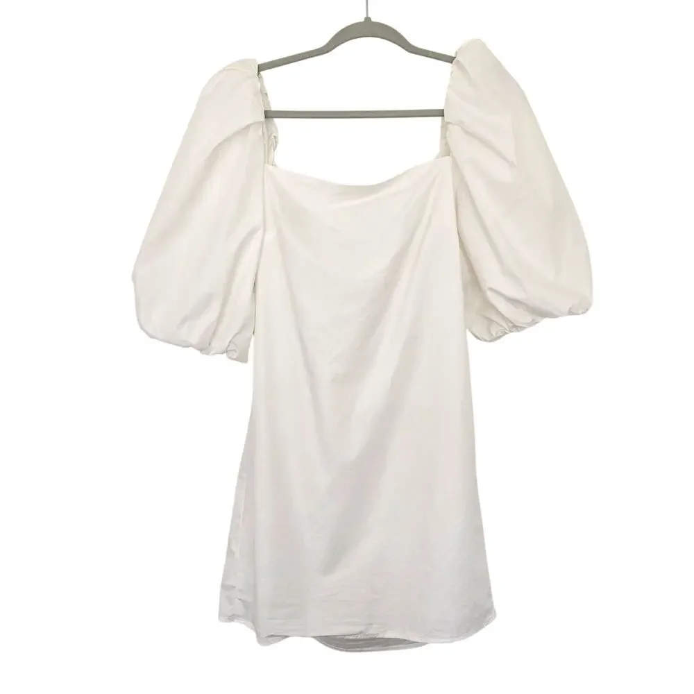 Free People Mare Mare Puff Sleeve White Square Neck Mini Dress - XS